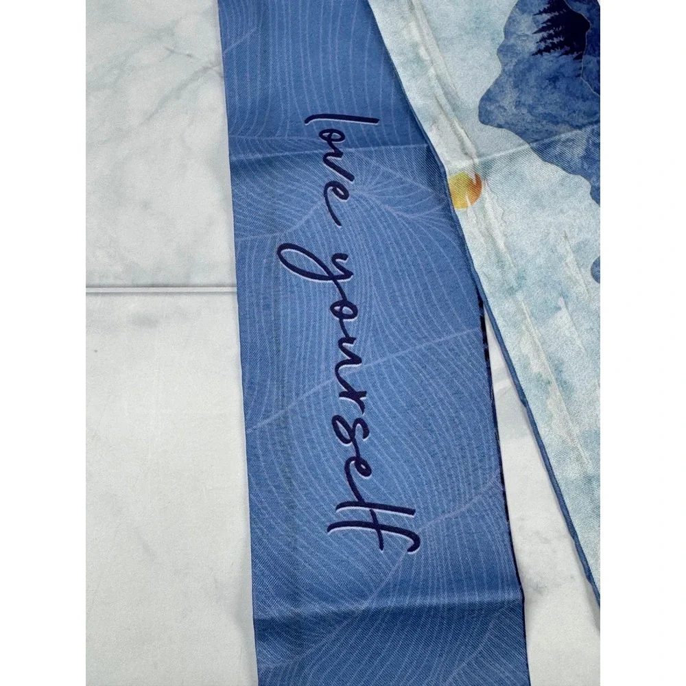 Blue Mountain Landscape Love Yourself Skinny Scarf Bag Accessory Headband 32in